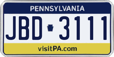 PA license plate JBD3111