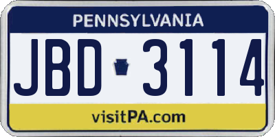 PA license plate JBD3114