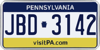 PA license plate JBD3142