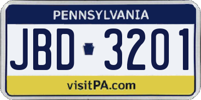 PA license plate JBD3201