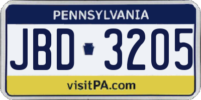 PA license plate JBD3205