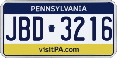 PA license plate JBD3216