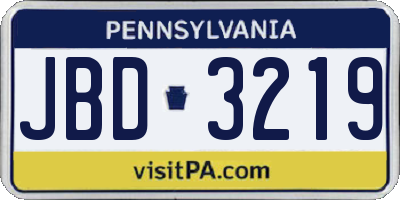 PA license plate JBD3219