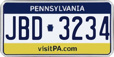 PA license plate JBD3234