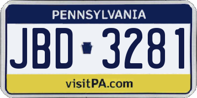 PA license plate JBD3281