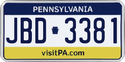 PA license plate JBD3381