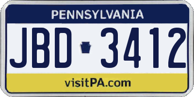 PA license plate JBD3412