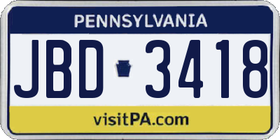 PA license plate JBD3418