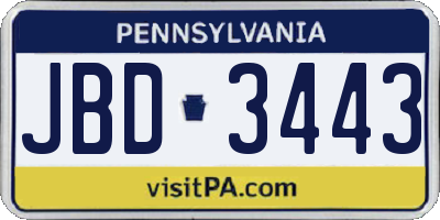 PA license plate JBD3443