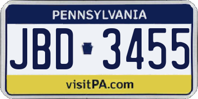 PA license plate JBD3455