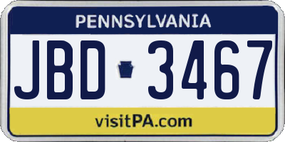 PA license plate JBD3467