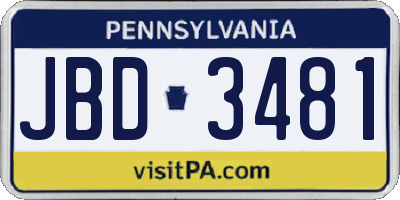 PA license plate JBD3481