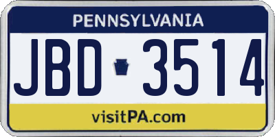 PA license plate JBD3514