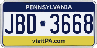 PA license plate JBD3668