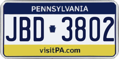 PA license plate JBD3802