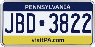 PA license plate JBD3822