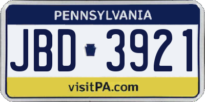 PA license plate JBD3921