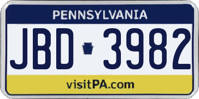 PA license plate JBD3982