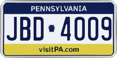 PA license plate JBD4009