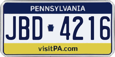 PA license plate JBD4216