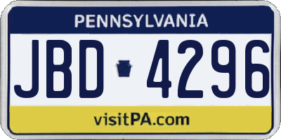 PA license plate JBD4296