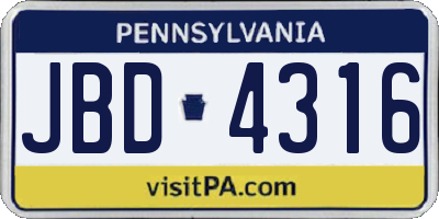 PA license plate JBD4316