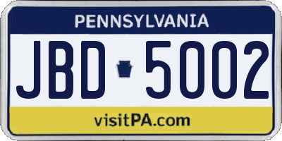 PA license plate JBD5002