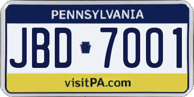 PA license plate JBD7001