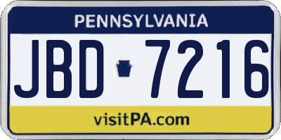 PA license plate JBD7216