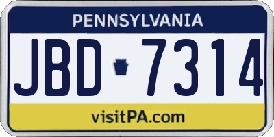 PA license plate JBD7314
