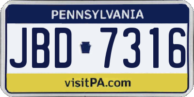 PA license plate JBD7316