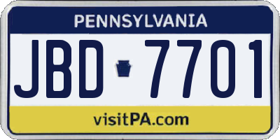 PA license plate JBD7701
