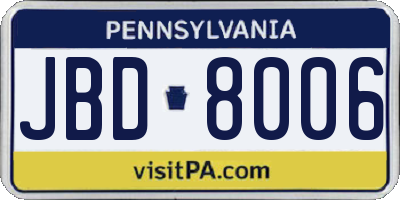 PA license plate JBD8006