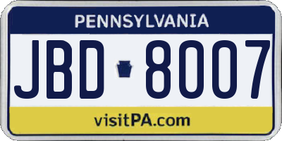 PA license plate JBD8007