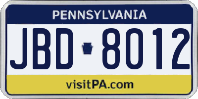 PA license plate JBD8012