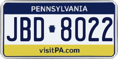 PA license plate JBD8022