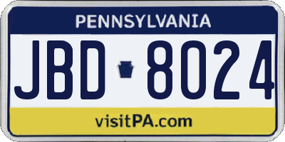 PA license plate JBD8024