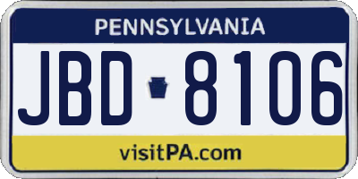 PA license plate JBD8106