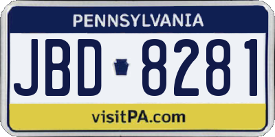 PA license plate JBD8281