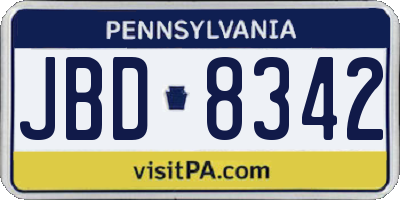 PA license plate JBD8342