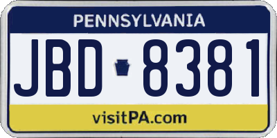PA license plate JBD8381