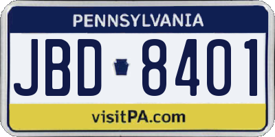 PA license plate JBD8401