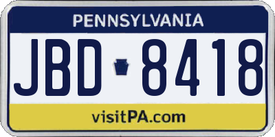 PA license plate JBD8418