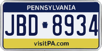 PA license plate JBD8934