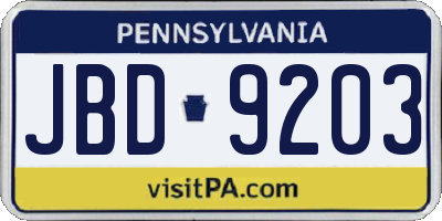 PA license plate JBD9203