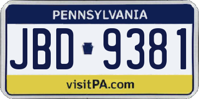 PA license plate JBD9381