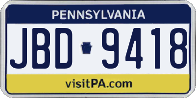 PA license plate JBD9418