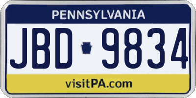 PA license plate JBD9834