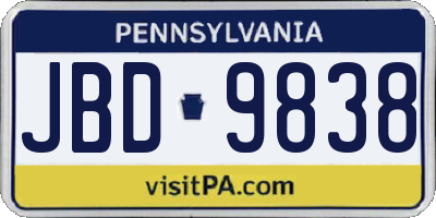 PA license plate JBD9838