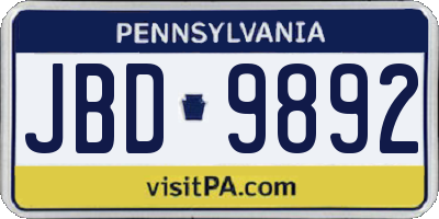 PA license plate JBD9892